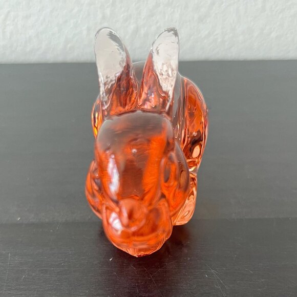 Vintage Coral Pink Glass Bunny Rabbit Figurine // 4" Long - Picture 7 of 7